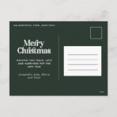 Moderne donkergroene waterverf botanische typograf feestdagenkaart (Achterkant)