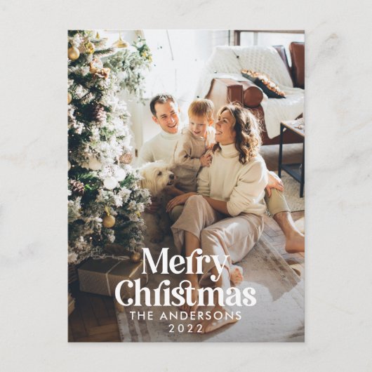 Moderne donkergroene waterverf botanische typograf feestdagenkaart (Voorkant)