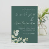 Moderne donkergroene Waterverf Eucalyptus bruiloft Kaart (Staand voorkant)