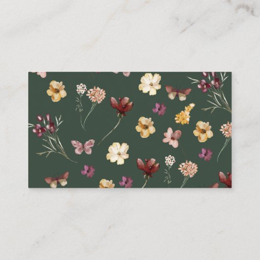 Moderne donkergroene wilde bloem Qr Code Rsvp Wedd Informatiekaartje (Achterkant)