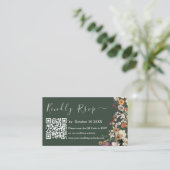 Moderne donkergroene wilde bloem Qr Code Rsvp Wedd Informatiekaartje (Staand voorkant)