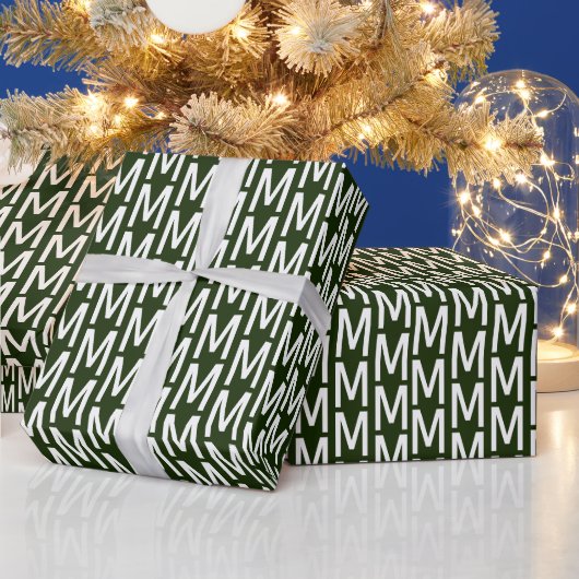 Moderne donkergroene witte aangepaste monogram ini cadeaupapier (Feestdagen)