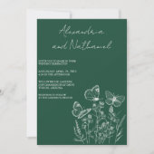Moderne Donkergroene & Witte Vlinder Bruiloft Kaart (Voorkant)