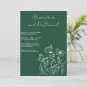 Moderne Donkergroene & Witte Vlinder Bruiloft Kaart (Staand voorkant)