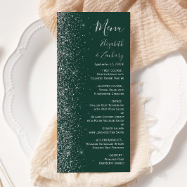 Moderne donkergroene zilveren glinster rand bruilo menu
