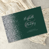 Moderne donkergroene zilveren glitterscript gastenboek