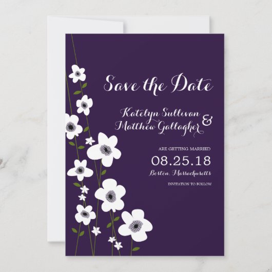 Moderne Donkerpaarse Anemoon | Save the Date (Voorkant)