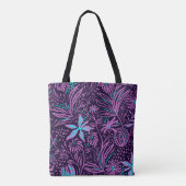 Moderne donkerpaarse bloempatroon tote bag (Achterkant)