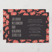 Moderne Donkerrode Bloemen Retro Typografie Huweli Kaart (Voorkant / Achterkant)