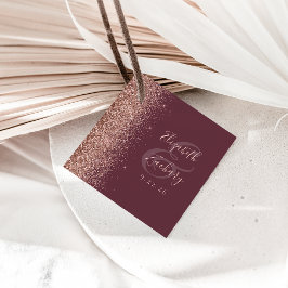 Moderne donkerrode burgundyroze gouden glinsterend bedankjes labels