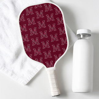 Moderne Donkerrode Eenvoudige Initiaal Monogram Pa Pickleball Paddle