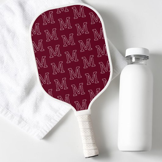 Moderne Donkerrode Eenvoudige Initiaal Monogram Pa Pickleball Paddle