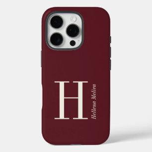 Moderne Donkerrode Ivoor Monogram Naam iPhone 16 Pro Hoesje