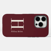 Moderne Donkerrode Ivoor Monogram Naam Case-Mate iPhone Case (Achterkant (horizontaal))
