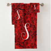 Moderne Donkerrode Rozen Chic Custom Monogram Bad Handdoek