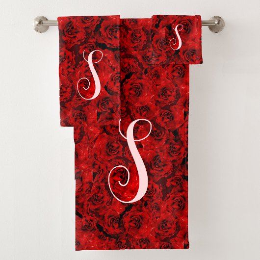 Moderne Donkerrode Rozen Chic Custom Monogram Bad Handdoek