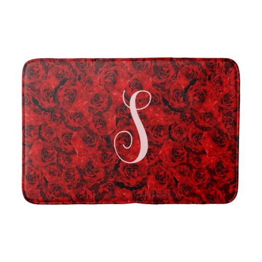 Moderne Donkerrode Rozen Custom Monogram Badmat (Voorkant)