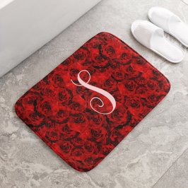 Moderne Donkerrode Rozen Custom Monogram Badmat