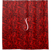 Moderne Donkerrode Rozen Esthetische Custom Monogr Douchegordijn (Voorkant)