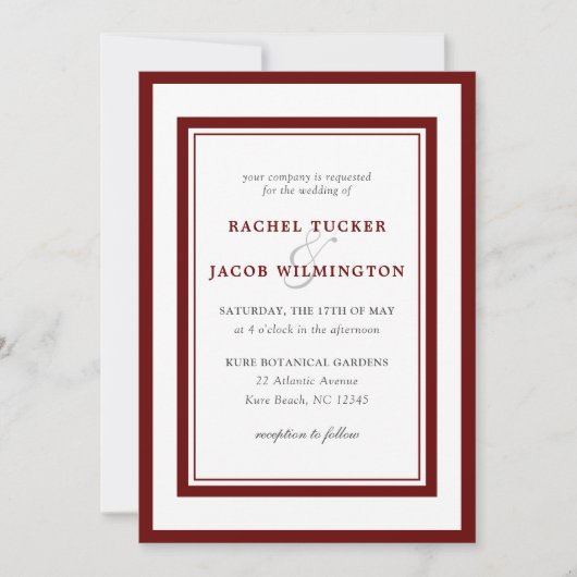 Moderne Donkerrode Trouwkaart Kaart (Voorkant)