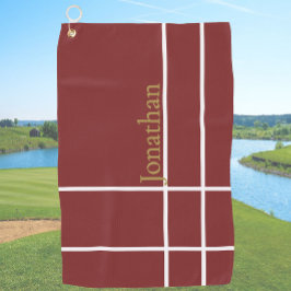 Moderne donkerrood en goud minimalistische aangepa golfhanddoek