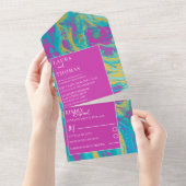 Moderne, donkerroze en Blauwgroen paarse marmer br All In One Uitnodiging (Afscheurbaar)