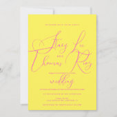 Moderne, donkerroze gele handschriftenbruiloft kaart (Voorkant)