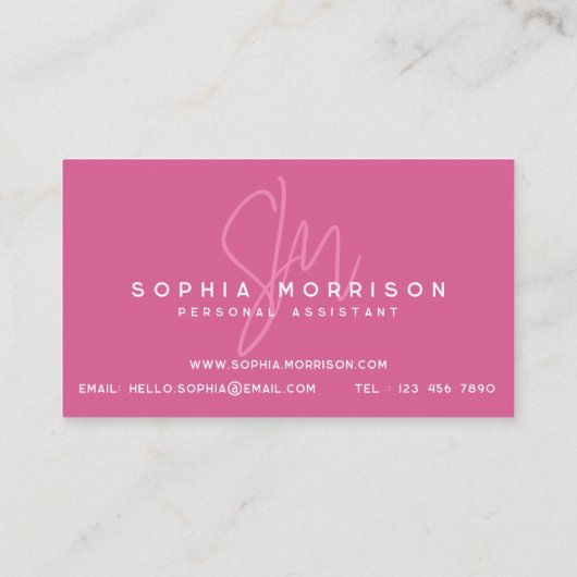 Moderne, donkerroze monogram Professional Visitekaartje (Achterkant)