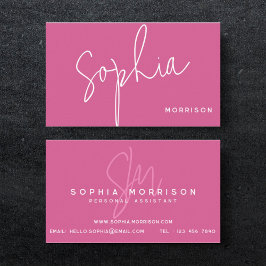 Moderne, donkerroze monogram Professional Visitekaartje