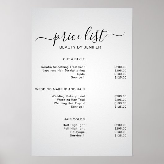 Moderne donkerwitte elegante schoonheidssalon prij poster (Voorkant)