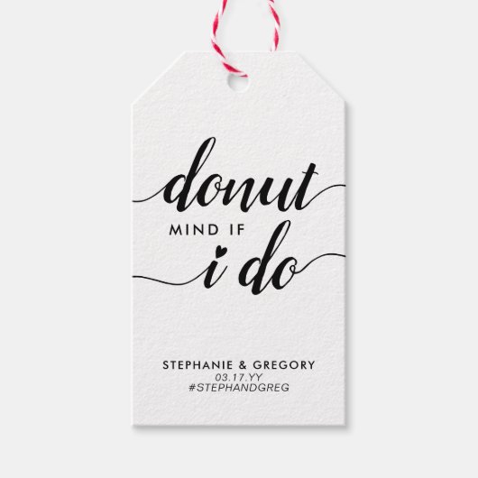 Moderne donut geest dat ik bruiloft zoete traktati cadeaulabel (Voorkant)