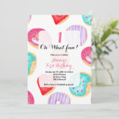 Moderne donuts waterverf prates 1e verjaardag kaart (Staand voorkant)