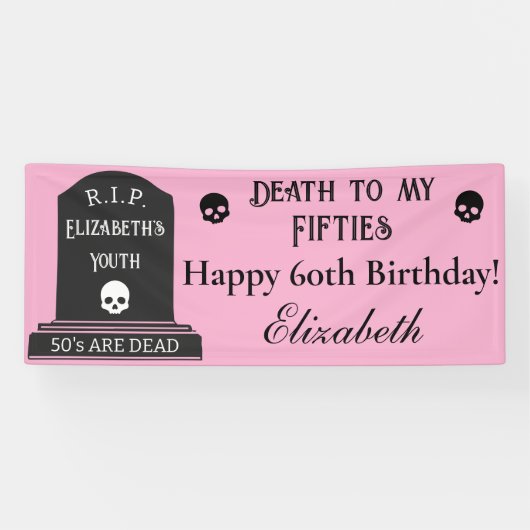 Moderne Dood aan Mijn 50s Roze 60ste Verjaardagsfe Spandoek (Horizontaal)