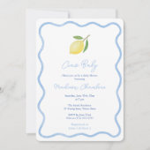 Moderne Doodle Blue Border Lemon Baby Boy Shower Kaart (Voorkant)