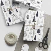 Moderne Doodle Christmas Wild Forest Pine Trees Cadeaupapier