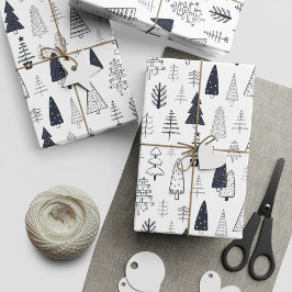 Moderne Doodle Christmas Wild Forest Pine Trees Cadeaupapier