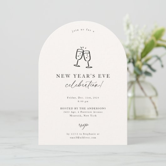 Moderne Doodle Nieuwjaarsfeest uitnodiging (Staand voorkant)