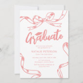 Moderne Doodle Pink Bow Graduation Party Kaart (Voorkant)