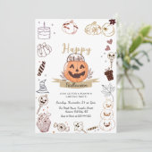 Moderne Doodle Pumpkin Carving Party Uitnodiging (Staand voorkant)