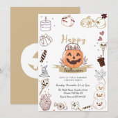 Moderne Doodle Pumpkin Carving Party Uitnodiging (Voorkant / Achterkant)