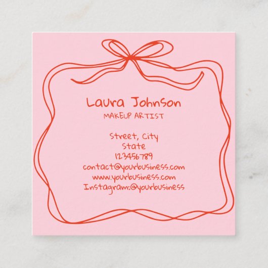 Moderne Doodle Whimsical Make-up Artist Rood Roze Vierkante Visitekaartje (Achterkant)