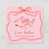Moderne Doodle Whimsical Make-up Artist Rood Roze  Vierkante Visitekaartje (Voorkant)