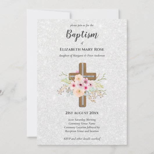 Moderne DOOP Christening Bautizo UITNODIGING BLOEM (Voorkant)
