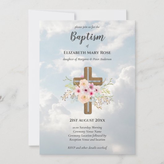 Moderne DOOP Christening Bautizo UITNODIGING FLORA (Voorkant)