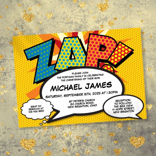 Moderne Doop Christening Fun Strips ZAP  Kaart