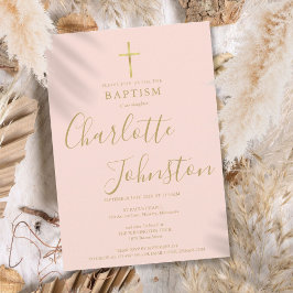 Moderne Doop Christening Goud Schrift Blush Roze Kaart