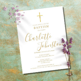 Moderne Doop Christening Gouden Handtekening Scrip Uitnodiging Briefkaart
