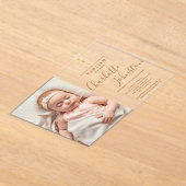 Moderne Doop Christening Gouden Schrift Foto Acryl Uitnodigingen (Laagn)