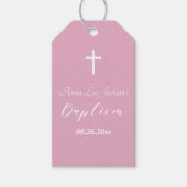 Moderne Doop Christening Witte Kruis Stof Roze Cadeaulabel (Voorkant)