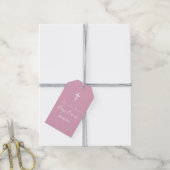 Moderne Doop Christening Witte Kruis Stof Roze Cadeaulabel (Met Touw)